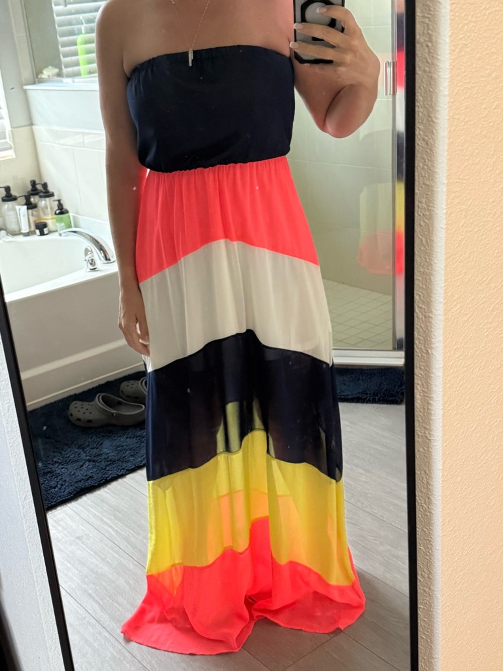 Boutique Color Block Strapless Maxi Dress